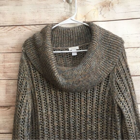 CHICOS WOOL BLEND COWL NECK SWEATER IN METALLIC - Picture 2 of 7